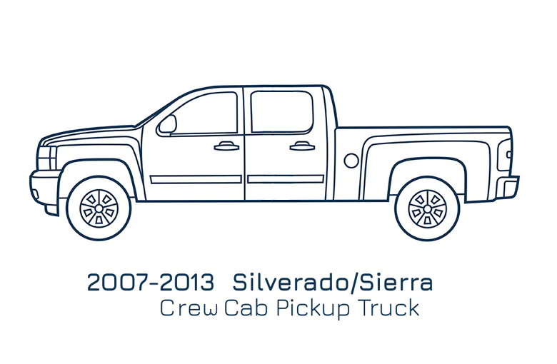 2007-2013 Silverado/Sierra Crew Cab, Slip On Rocker Panel + Cab Corner Cover